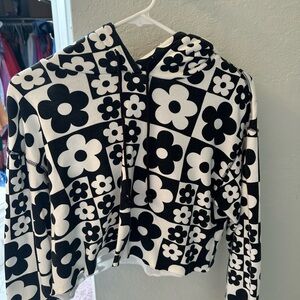 Wild Fable Black and White floral cropped hoodie
